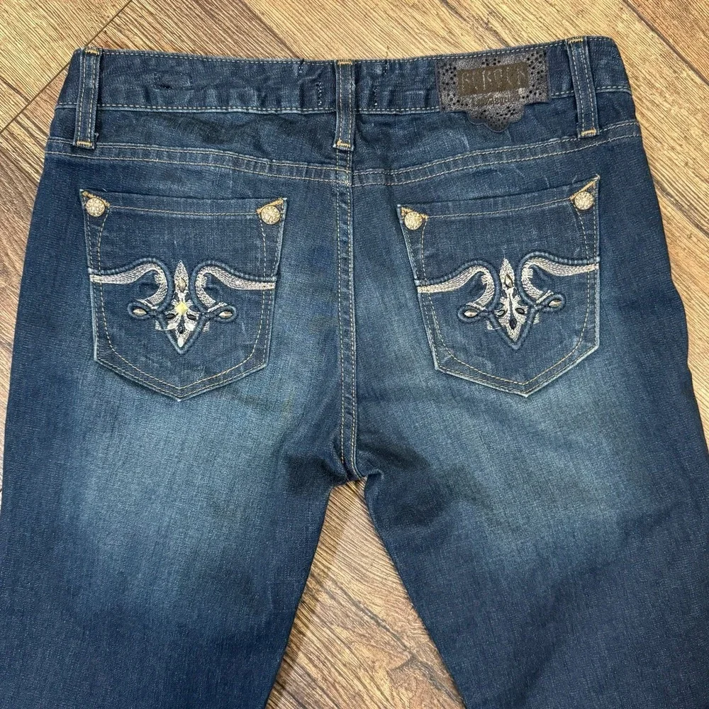 Rerock for Express‎ Y2K Low Rise Embroidered Blue Denim Skinny Jeans SIze 6